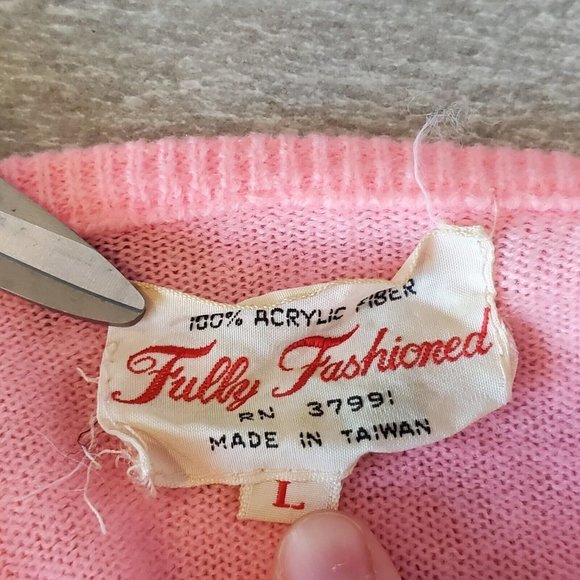 Vintage 60s Mod Bright Pink Knit Cardigan Sweater 3d Flowers Medium Pinup - Picture 9 of 10